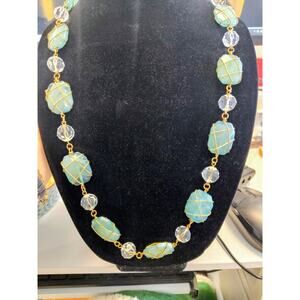 Joan Rivers Aqua Resin Caged Bead Necklace 34-37" Long Signed Vintage